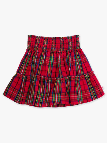 Girls Nicholas Red Plaid Smocked Twirl Skirt