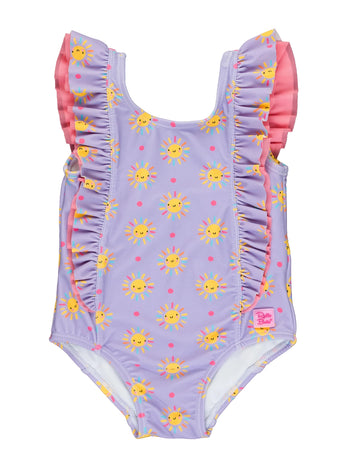 Girl's Lavender Sunshiny Day Waterfall One Piece Swimsuit