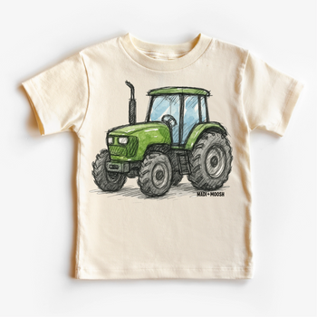 Green Farm Tractor Sketch Art Tee / Natural