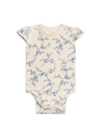 Organic Pearl Petal Sleeve Bodysuit - Serena Floral / Rain