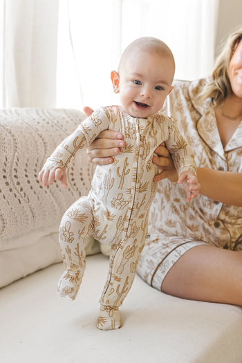 Bamboo Zipper Romper / Cream Cactus