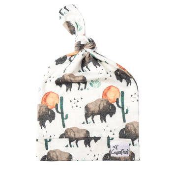 Copper Pearl Newborn Top Knot Hat - Bison