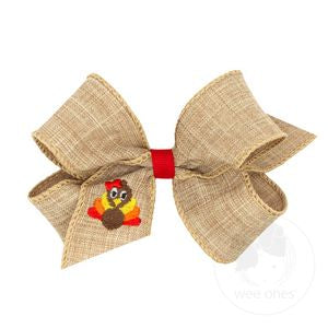 Linen Harvest Embroidered Turkey Bow / Medium