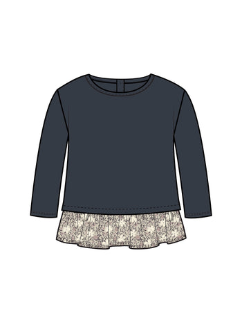 Lily L/S Ruffle Hem Top - Navy / Verbena Floral Wren