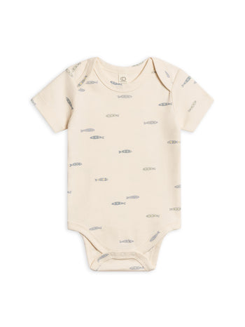 Organic Afton Bodysuit - Fish / Marino + Rain