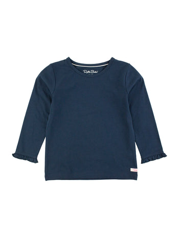 Girls Dark Navy Knit L/S Ruffle Layering Tee