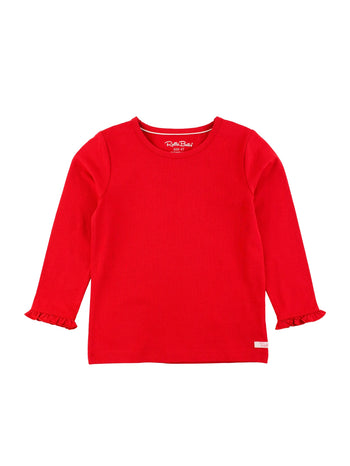 Red Knit L/S Ruffle Layering Tee