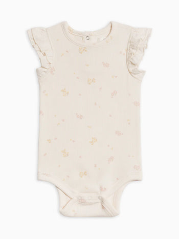 Maggie Ribbed Eyelet Ruffle Bodysuit - Emma Floral Butter