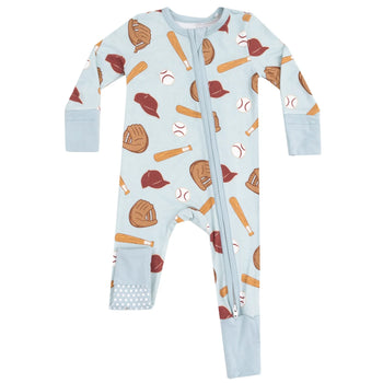 2-Way Zipper Romper / Blue Baseball