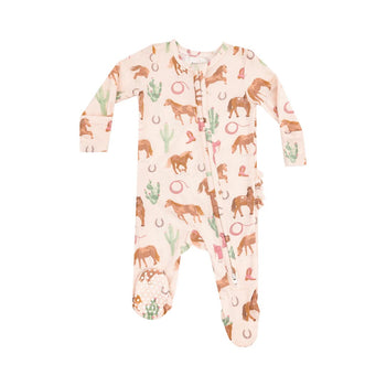 2-Way Zipper Footie / Western Horses Pink