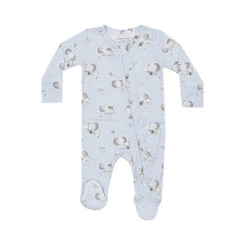2-Way Zipper Footie / Gray Elephants Blue