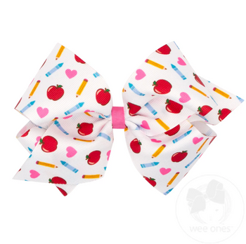 Apples & Pencils School Print Grosgrain Bow / King