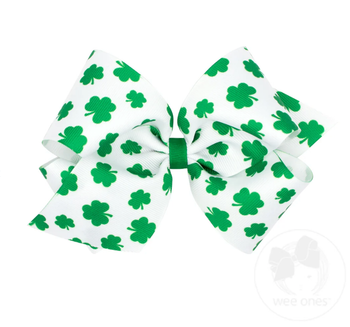 Shamrock Print Grosgrain Hair Bow / King