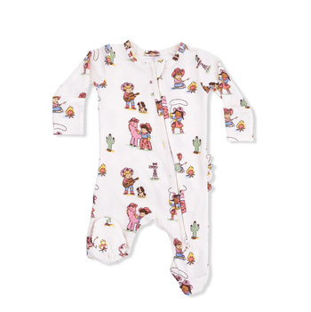 2-Way Ruffle Back Zipper Footie / Vintage Cowgirls