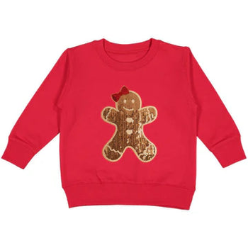 Gingerbread Sequin Patch Christmas Sweatshirt / Red