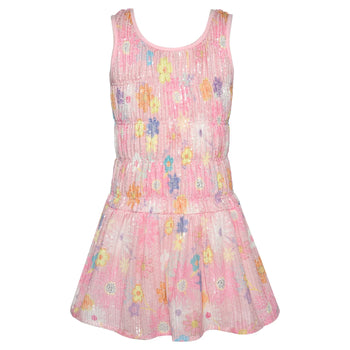Hannah Banana Smocked Floral Printed Sequin Dress