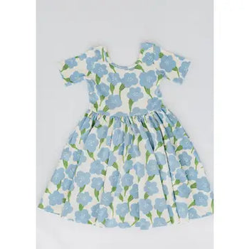 Blue Garden Short Sleeve Twirl Dress