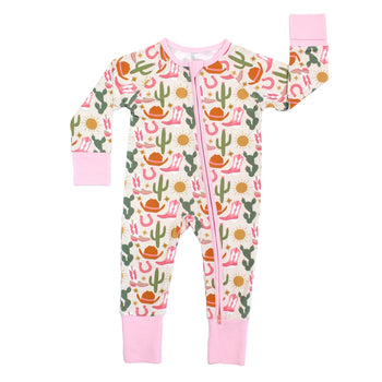 Hey Y'all Western Convertible Baby Pajamas / Pink