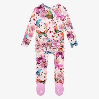 Posh Peanut Watercolor Butterfly Ruffled Footie