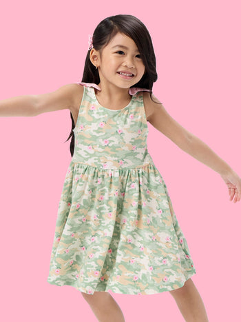 Sage Blossom Camo Tie Shoulder Dress