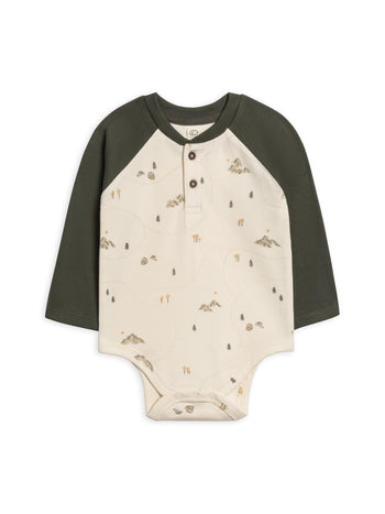 Organic Lucas Raglan Henley Bodysuit - Hiking / Pine