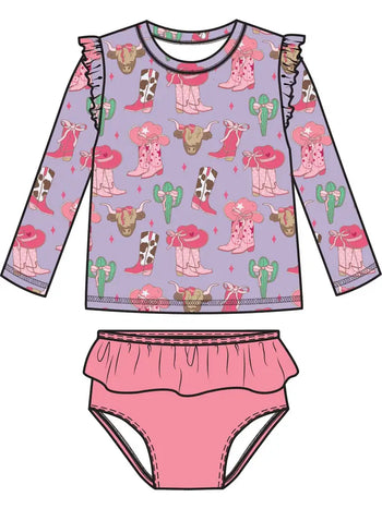 Howdy Darlin' 2-Piece L/S Rash Guard Swimsuit