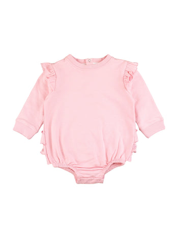 Pink Sweatshirt Ruffled Bubble Romper