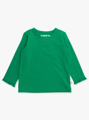 Girls Green Knit L/S Ruffle Layering Tee
