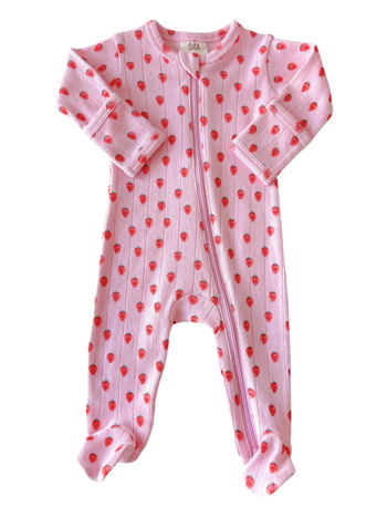 Pink Strawberry / Organic Pointelle 2-Way Zip Footie