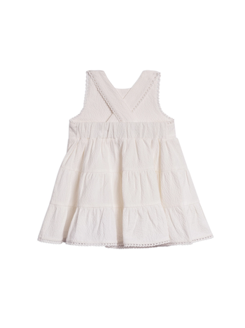 Organic Zoey Seersucker Tiered Dress - Coconut