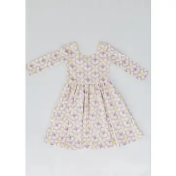3/4 Sleeve Twirl Dress in Pale Purple Petals