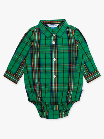 Green Nicholas Plaid Long Sleeve Button Down Bodysuit