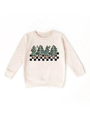 Christmas Tree Checkered Kids Sweatshirt / Natural Heather