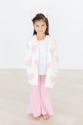 Light Pink Heart Cozy Cardigan Sweater