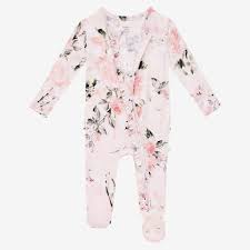 Posh Peanut Vintage Pink Rose Ruffled Footie