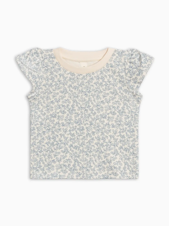 Petal Sleeve Tee -Narelle Floral Ivory and Sea