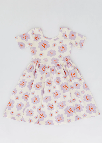 Lavender Blooms Short Sleeve Twirl Dress