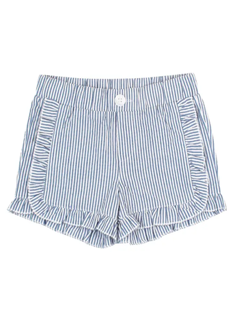 Girls Blue Ruffle Seersucker Woven Shorts