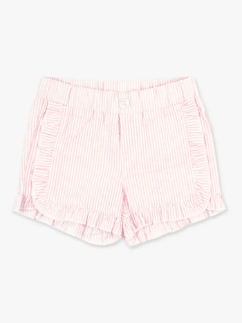 Girls Pink Ruffle Seersucker Woven Shorts