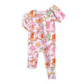 Lainey Pink Western Ruffle Zip Bamboo Baby Sleepies