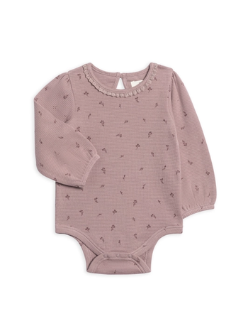 Langley Waffle Knit w/ Lace Neckline Bodysuit - Samara Floral / Purple