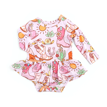 Lainey Pink Western L/S Tutu Bodysuit