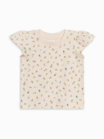 Petal Sleeve Tee Shirt - Petaline Floral / Fog & Fern
