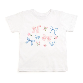 Floral & Bow Watercolor S/S T-Shirt - White