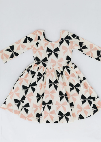 Vintage Pink and Black Bows 3/4 Sleeve Twirl Dress