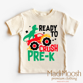 Crushing Pre-K Dino Monster Truck T-Shirt / Natural