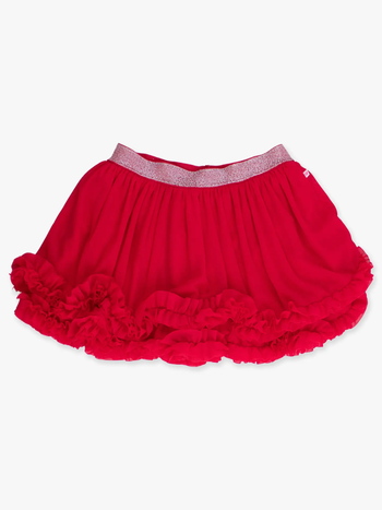 Girls Red Elastic Waist Ruffle Tulle Skirt