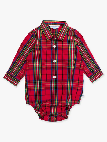 Baby Boy Red Nicholas Plaid Long Sleeve Button Down Bodysuit