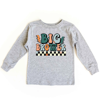 Big Brother L/S T-Shirt w/ Checkered Graphics on White or Gray