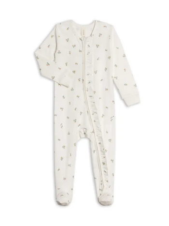 Neve Ruffle Zipper Footed Romper - Palmer Floral / Dune + Laguna